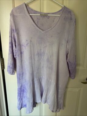 Cottonways Light Lilac V-Neck Tunic Top with Subtle Tie-Dye-Size 1(S/M)
